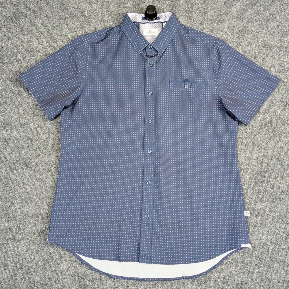 7 Diamonds Mens Blue Geometric Diamond 4-Way Stretch SS Button Down Shirt M